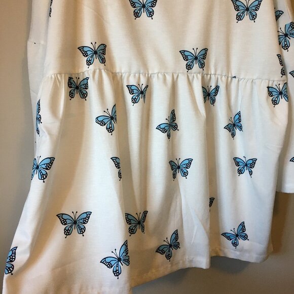 Cotton & Linen Blend Butterfly Babydoll Blouse - Picture 4 of 14
